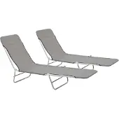 vidaXL Set med 2 hopfällbara solstolar - Grå - 56 x 182 x 24,5 cm