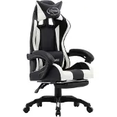 vidaXL Gamingstol med fotstöd vit och svart konstläder
