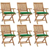 vidaXL Hopfällbara trädgårdsstolar med dynor 6 st massiv teak