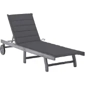 vidaXL Solsäng med dyna grå massivt akaciaträ