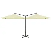 vidaXL Dubbelt parasoll med stålstång sandfärgat 600x300 cm