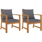 vidaXL 2x Acacia Wood Trädgårdsstolar med Kudde Uteplats Fåtöljer Terrassstolar Utomhus Balkong Fåtöljer 311832