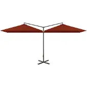 vidaXL Dubbel trädgårdsparasol med stång i stål terrakotta 600x300 cm 312559
