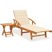 vidaXL Solsäng med bord och dyna massivt akaciaträ