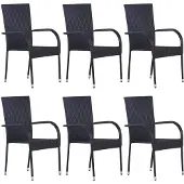 vidaXL Stapelbara utomhusstolar set om 6 Flätad resin Svart 310087