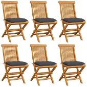 vidaXL Trädgårdsstolar 6 st med antracita dynor massiv teak