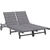 vidaXL Solsäng för 2 med dyna grå massivt akaciaträ