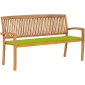 vidaXL Stapelbar trädgårdsbänk med dyna 159 cm massiv teak
