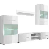 vidaXL TV-möbel med vitrinskåp och LED 5 delar vit