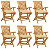 vidaXL Trädgårdsstolar 6 st med gräddvita dynor massiv teak