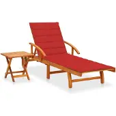 vidaXL Solsäng med bord och dyna massivt akaciaträ