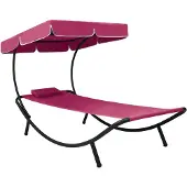 vidaXL Solsäng med tak & kudde rosa