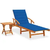 vidaXL Solsäng med bord och dyna massivt akaciaträ