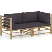 vidaXL Loungegrupp för trädgården 2 delar mörkgråa dynor bambu