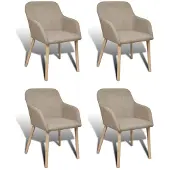 vidaXL Matstolar 4 st beige tyg och massiv ek