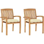 vidaXL Trädgårdsstolar 2 st med gräddvita dynor massiv teak