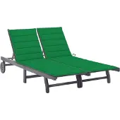 vidaXL Solsäng för 2 med dyna grå massivt akaciaträ