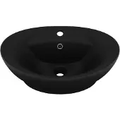 vidaXL Ovalt handfat med bräddavlopp matt svart 58,5x39 cm keramik
