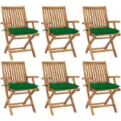 vidaXL Hopfällbara trädgårdsstolar med dynor 6 st massiv teak