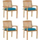 vidaXL Stapelbara trädgårdsstolar med dynor 4 st massiv teak