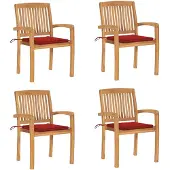 vidaXL Stapelbara trädgårdsstolar med dynor 4 st massiv teak