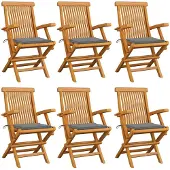 vidaXL Trädgårdsstolar med gråa dynor 6 st massiv teak