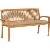 vidaXL Stapelbar trädgårdsbänk med dyna 159 cm massiv teak