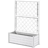 You do it STEFANPLAST Bac à fleurs rectangulaire avec treillis - Finition en bois - 100 x 43 x H 142 cm - 80 L - Blanc vit
