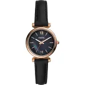 Fossil Damklocka - - ES4700 Mini Carlie - Svart Läder - Kvarts - Vattentålig 30m