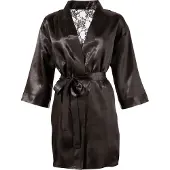 Cottelli collection - kort morgonrock dam - satin spets svart - L/XL