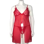 Nortie Gro Babydoll i Röd Spets Set Plus-Size - Röd - Plus size - Röd