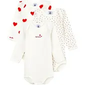 Petit Bateau Body l/ä - 3-pack - Vit m. Hjärter - - 24 mån - Body L/Ä