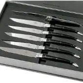 Laguiole set of 6 steak knives black horn, T62MINBN