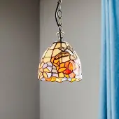ARTISTAR Tiffany pendellampa COLIBRI, dimbar, Multifärgad, Vardagsrum / matsal, Glas, Tiffany, Pendellampa