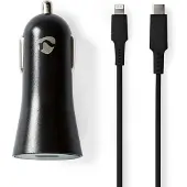 Nedis Billaddare | 20 W | 1.67 / 2.22 / 3.0 A | Antal utgångar: 1 | Port typ: USB-C(tm) | Lightning 8-Pin (Lös) Kabel | 1.00 m | Automatiskt val av Spänning