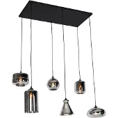 QAZQA Art Deco Hänglampa svart med rökglas 6-ljus - Wallace