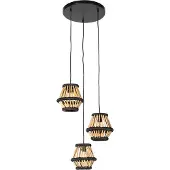 QAZQA Orientalisk pendellampa bambu med svart rund 3-ljus - Evalin