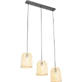 QAZQA Orientalisk pendellampa svart med bambu 3-ljus - Rayan