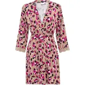LASCANA Morgonrock 'Lovly Nights' sand / rosa / fuchsia / svart