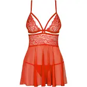 Obsessive Mesh Babydoll-Set i Rött - Röd - S/M - Röd