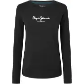 Pepe Jeans för kvinnor. PL505203 New Virginia Ls N T-shirt svart (S), Casual, Bomull, Lång ärm