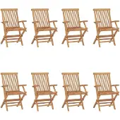 vidaXL Hopfällbara trädgårdsstolar 8 st massiv teak