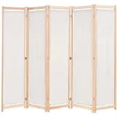 vidaXL Rumsavdelare 5 paneler gräddvit 200x170x4 cm tyg
