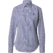 Ralph Lauren för kvinnor. 211891379001 Bomullsskjorta med blå Slim Fit-ränder (36), Beige, Casual, Klassisk, Lång ärm