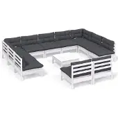 vidaXL Loungegrupp med dynor 12 delar vit massiv furu