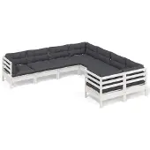 vidaXL Loungegrupp med dynor 8 delar vit massiv furu