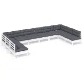 vidaXL Loungegrupp med dynor 10 delar vit massiv furu