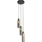 QAZQA Modern pendellampa svart med rökglas 3-ljus - Stavelot