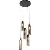 QAZQA Modern pendellampa svart med rökglas 5-ljus - Stavelot