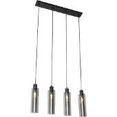 QAZQA Modern pendellampa svart med rökglas 4-ljus - Stavelot